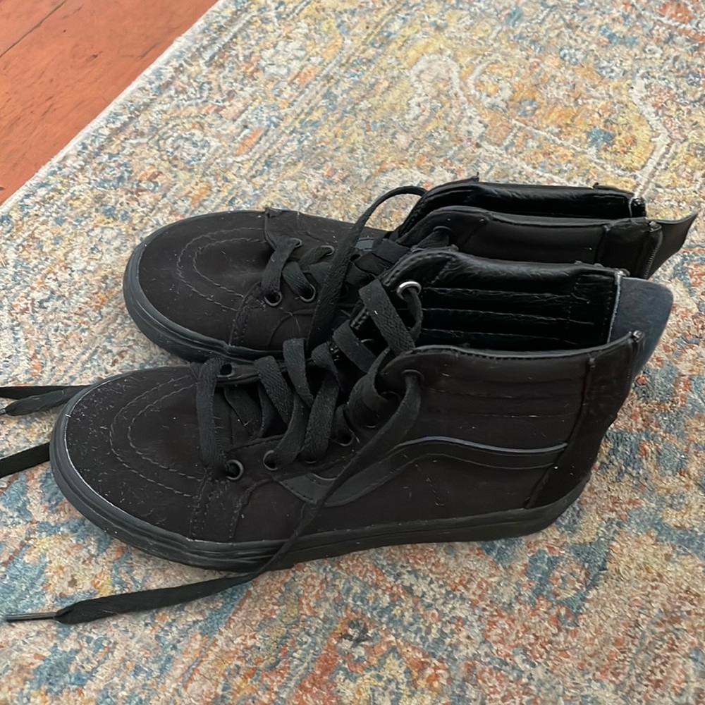 KIDS POP CHECK SK8-HI ZIP ALL BLACK VANS US KIDS 2.5